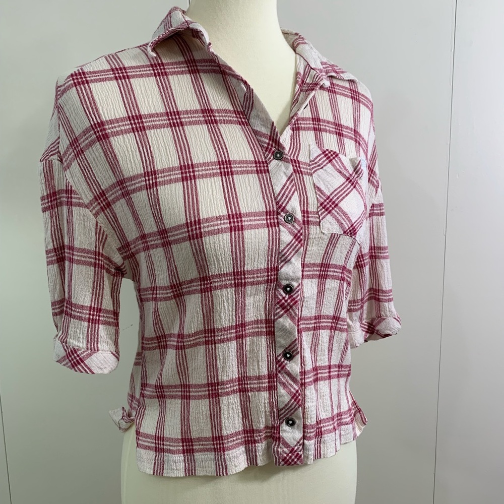 7 for all Mankind M red plaid top